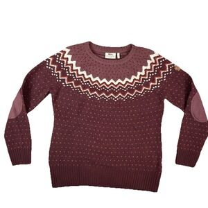 Fjallraven Ovik 100% Wool Knit Sweater Women XL Nordic Crew Neck Dark Garnet Red